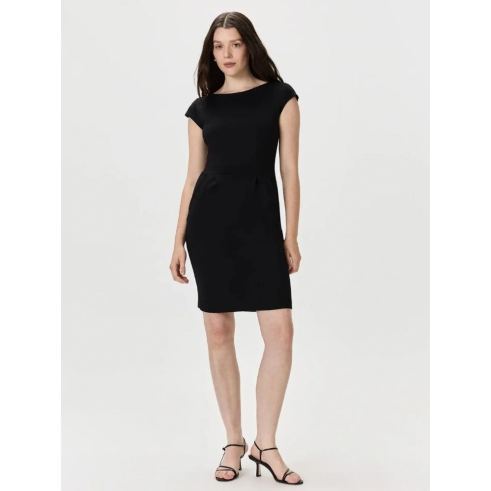 Quince Black Ultra Stretch Ponte Cap Sleeve Fit and Flare Sheath Knit Dress M